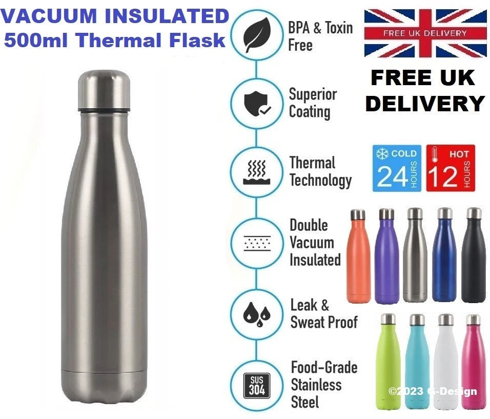 500ml Stainless Steel Water Bottle Double Wall Vacuum Insulated Thermal Flask