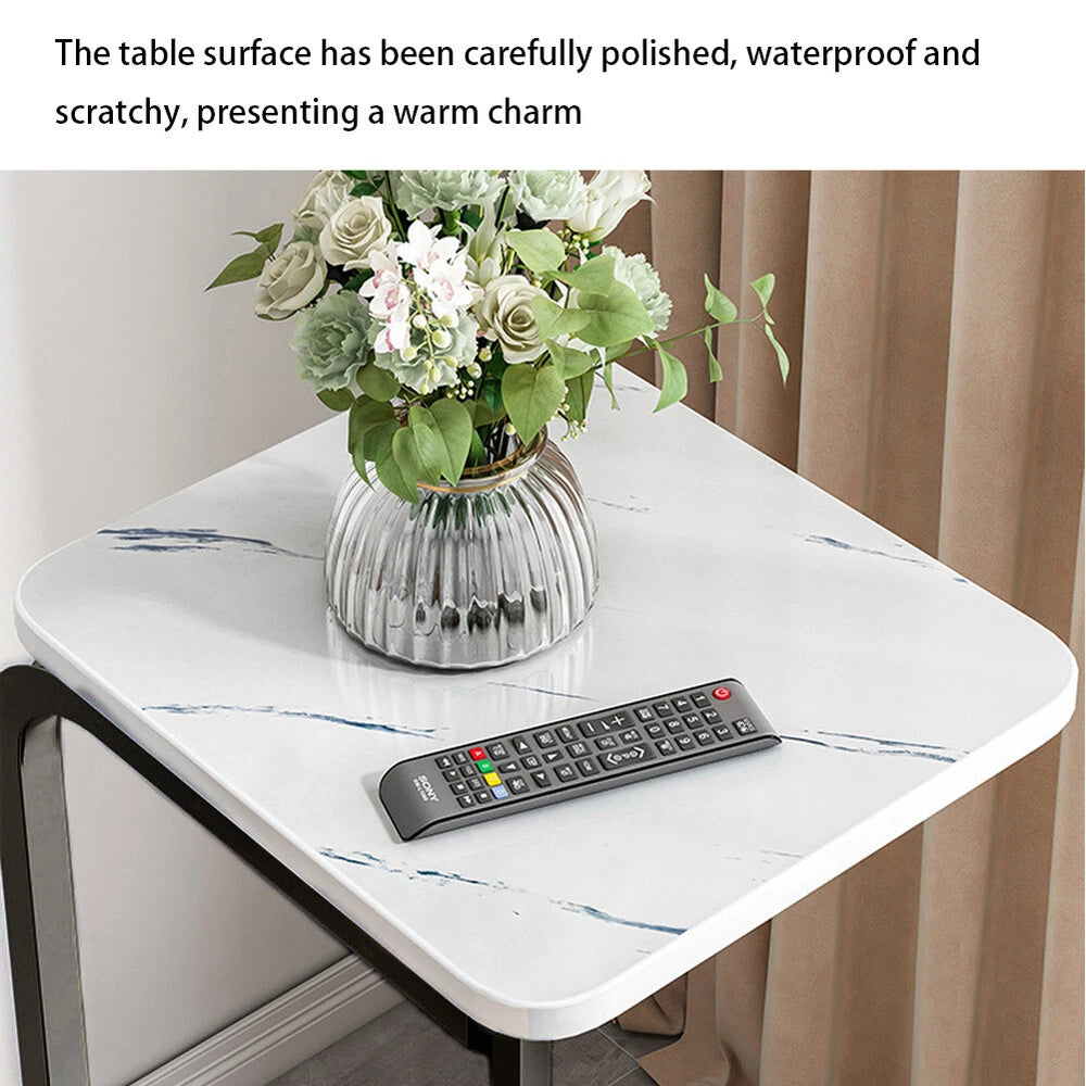 C-Shaped Compact Sofa Side End Table Coffee Laptop Table Living Room W/ Wheels