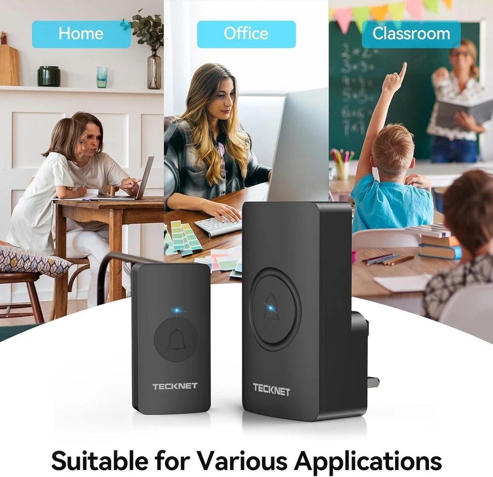 TECKNET Wireless Doorbell Plug in Door Bells Cordless IP65 Waterproof Door Chim