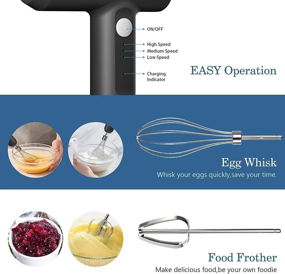 Electric Handheld Whisk Cordless Egg Beater Hand Mixer USB Coffee Food Frother