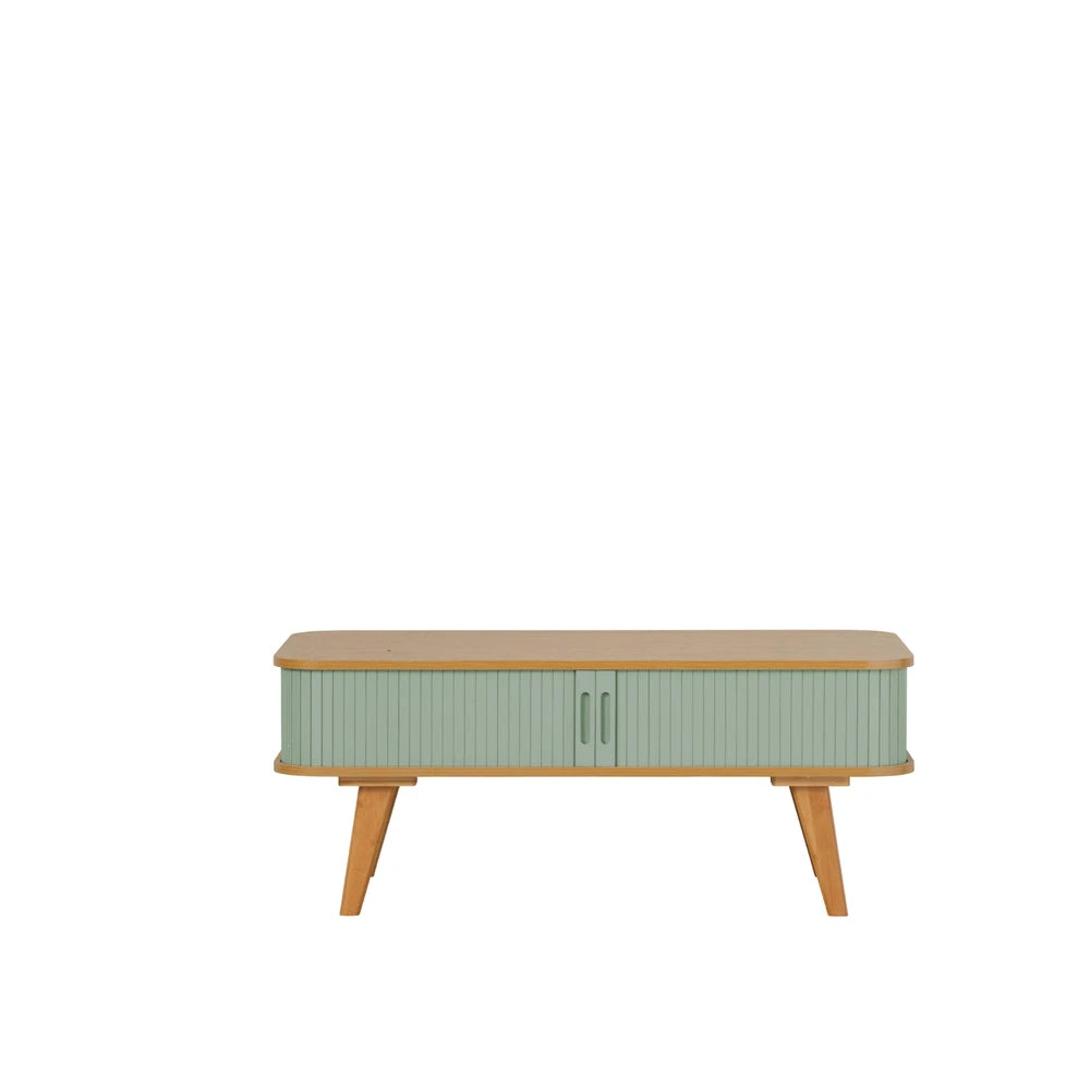 Bamboo Coffee Table with Sage Green Sliding Doors 400mm H x 1000mm W x 500mm D