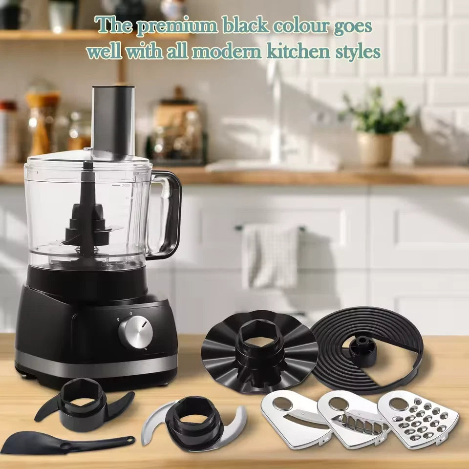 800W Food Processor Chopper 2L 3-Speed Pulse Multi-Chopper Dough Kneader Black