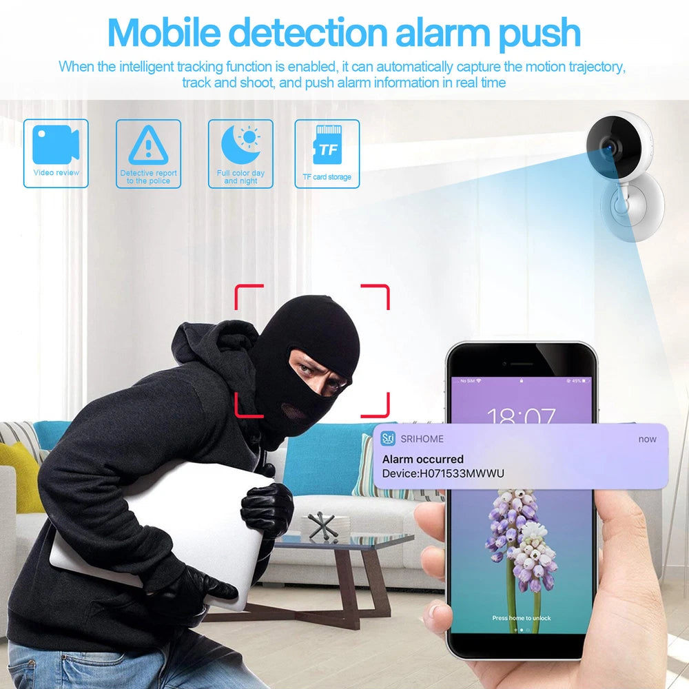 Wifi Security Camera Smart Indoor Pet Dog Cat Cam 2-Way Audio 1080P Night Vision