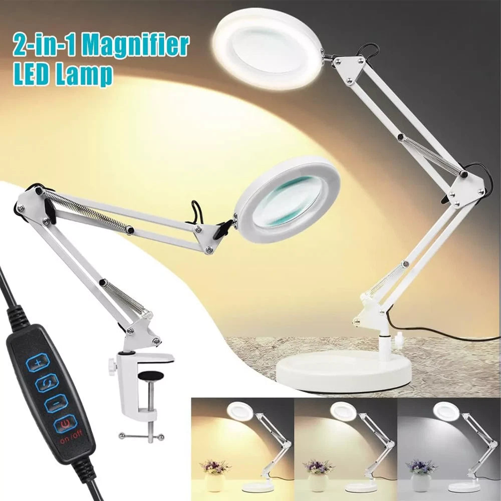 10X LED Magnifier Glass Desk Lamp With Light Stand Clamp Beauty Magnifying Lamp