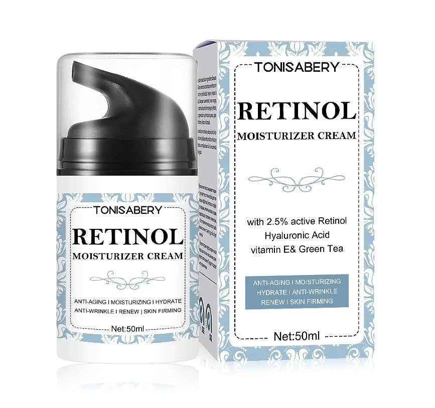 2.5% Retinol Moisturiser cream, Hyaluronic Acid, Collagen, Vitamin E, Green tea.