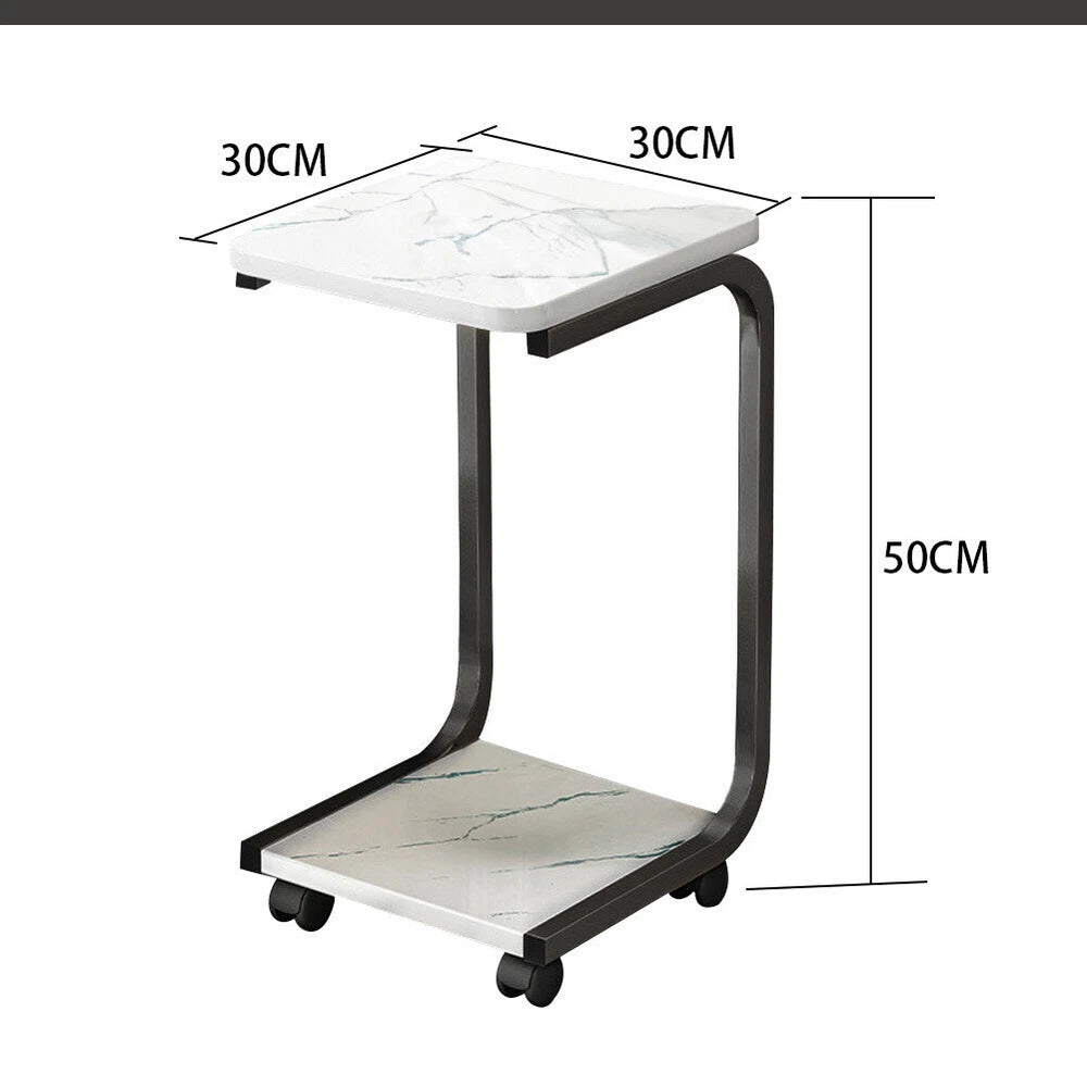 C-Shaped Compact Sofa Side End Table Coffee Laptop Table Living Room W/ Wheels