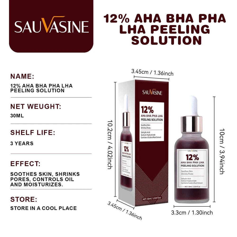 12% AHA BHA PHA LHA Peeling Solution Serum Brighen skin tone & Moisturise 30ml
