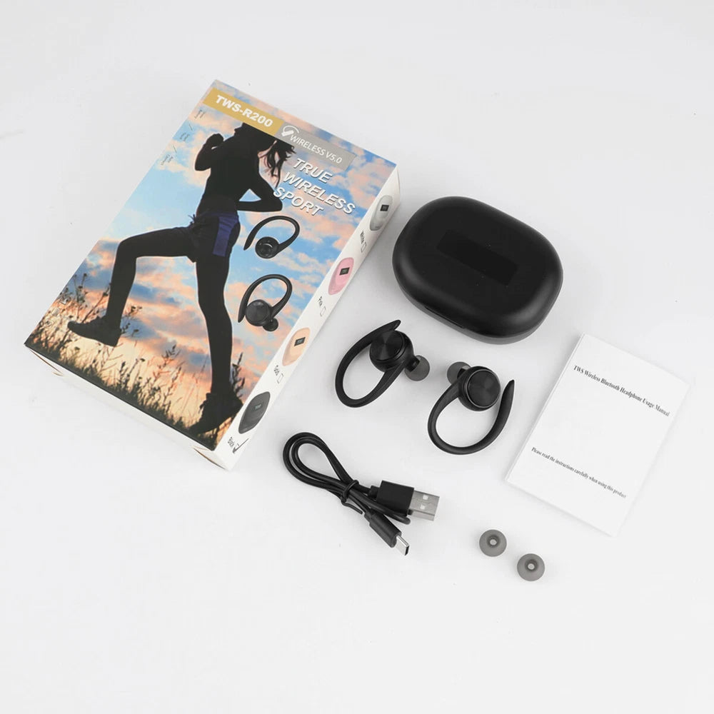 TWS Wireless Headphones Bluetooth Earbuds Ear Hook Running Bass Sports Earphones