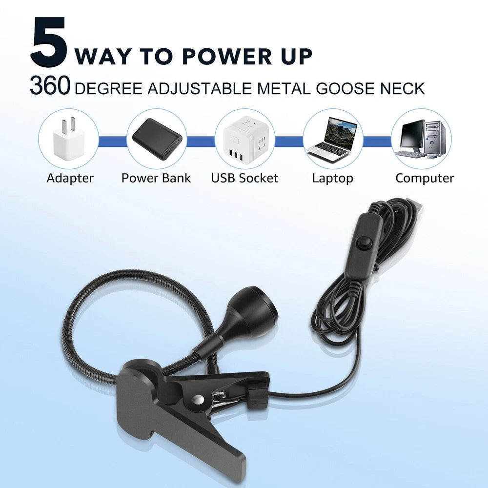 Lamp Clamp Bedside On Clip Night Light Table USB Reading LED Flexible Bed Lmwwfz