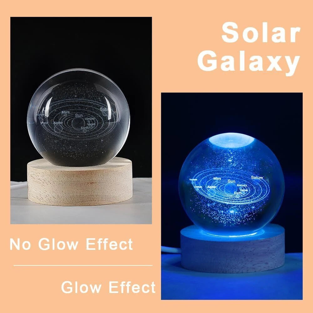 USB 3D Moon Planet Globe Galaxy Night Light LED Crystal Ball Table Lamp Bedside