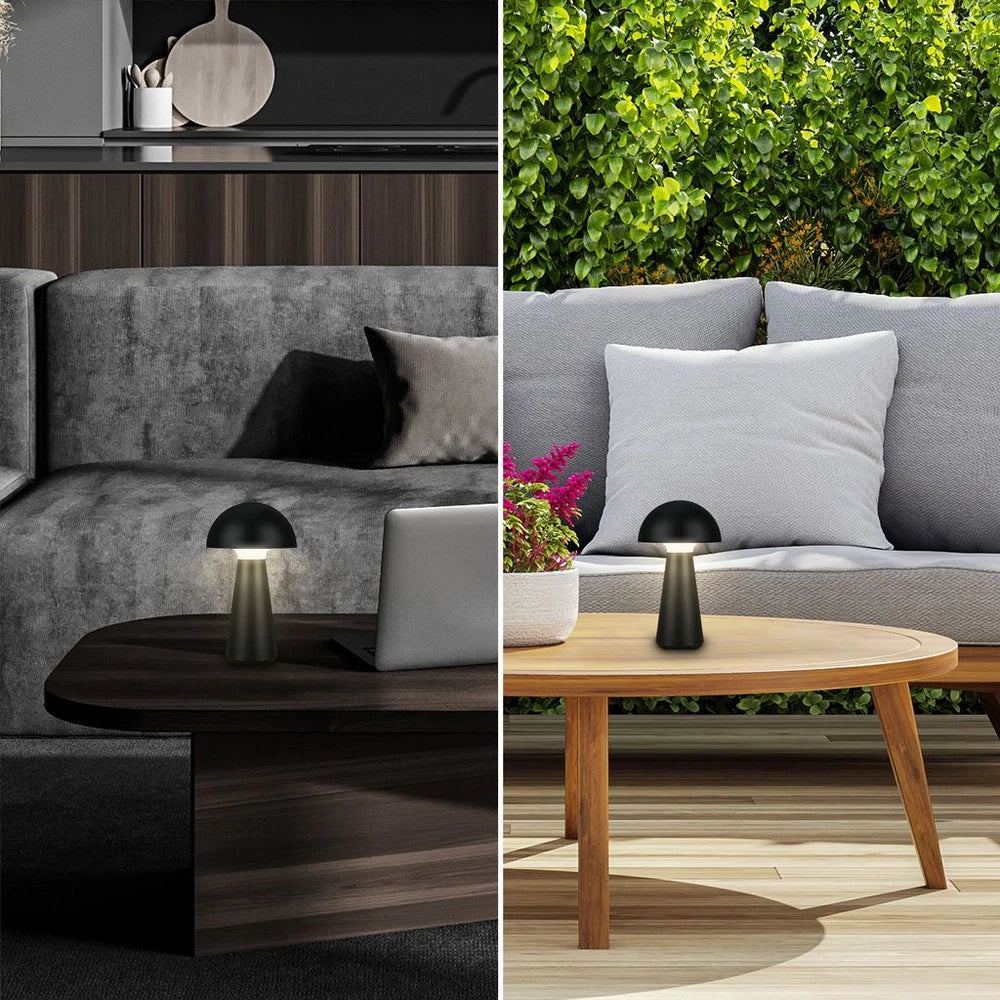 Cordless Rechargeable LED Table Lamp Mushroom Desk IP44 Battery Dimmable Black