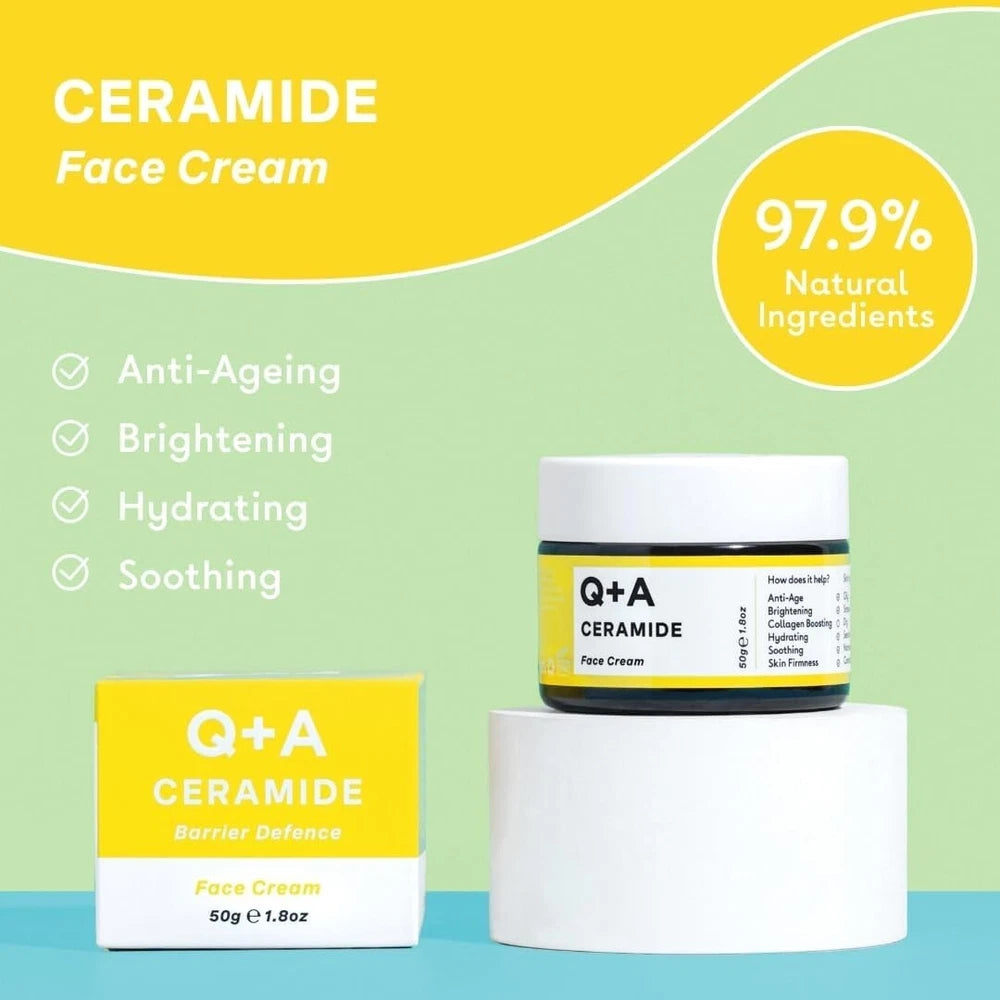 Q+A - CERAMIDE Barrier Defence Face Cream 50g, Vegan, Anti Ageing, Moisturising