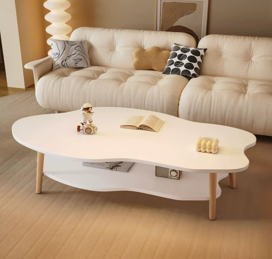 2 Layer Coffee Table Tea Table Cloud Modern Living Room Desk W/ Storage Shelf