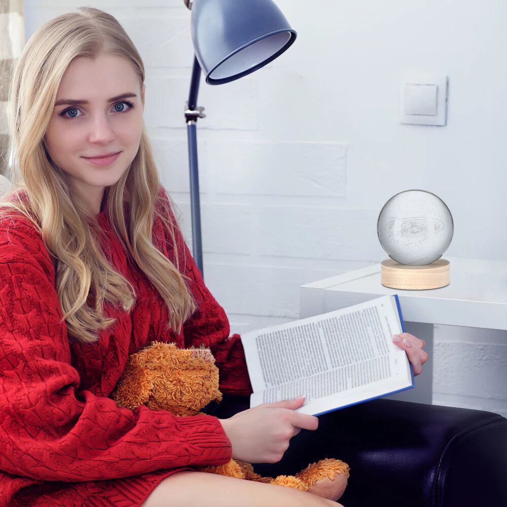 USB 3D Moon Planet Globe Galaxy Night Light LED Crystal Ball Table Lamp Bedside