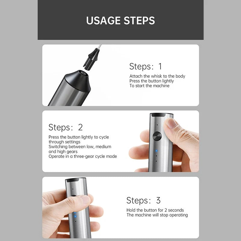 Electric Milk Frother 2 in 1 Egg Whisk Mixer Beater Latte Coffee Kitchen 3 Speed