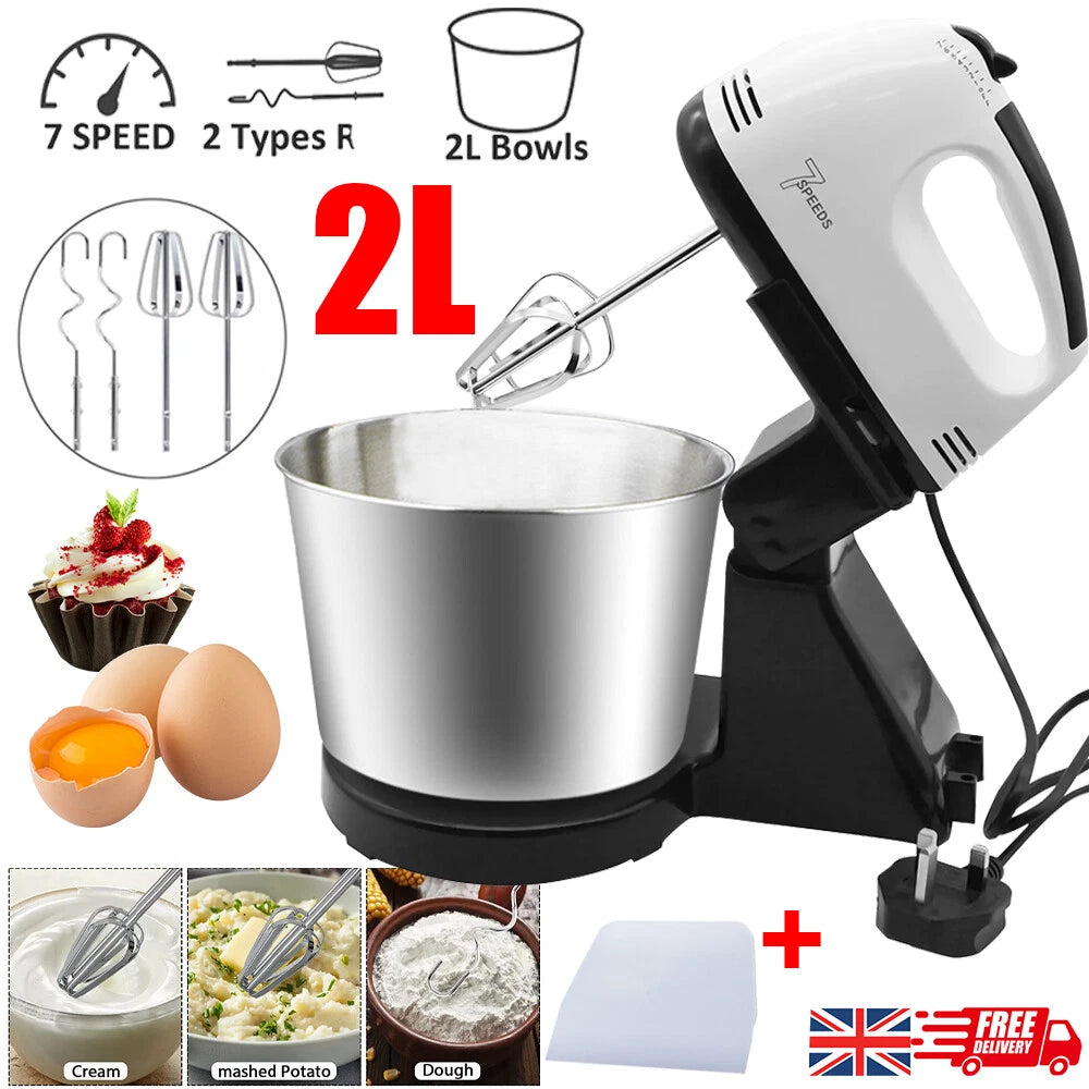 7 Speed + Cake Electric Stand Mixer Food Multi Mixing Bowl Blender Beater Dough