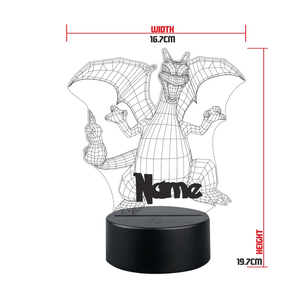 Charizard Night Light | Pokemon Night Light | Personalised LED 3D Charizard Lamp