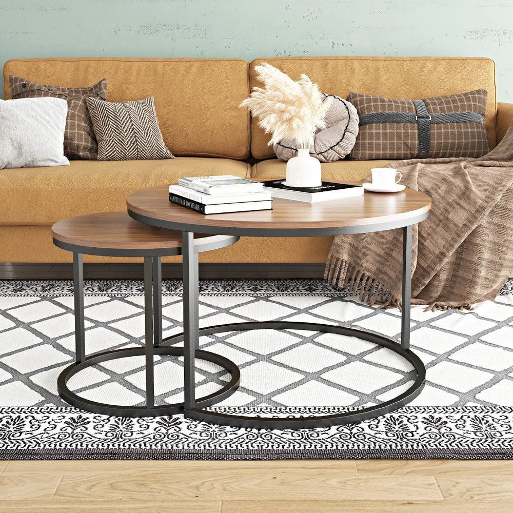 Nesting Coffee Tables Set of 2, Round Stacking Sofa Side Tables for Living Room