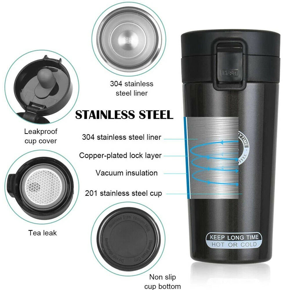NEW Insulated Travel Coffee Mug Cup Thermal Stainless Steel Flask Vacuum Thermos