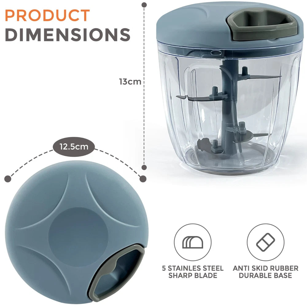 Pull Cord Pulling Food Chopper Manual Vegetable Slicer Hand Blender UK 900ML