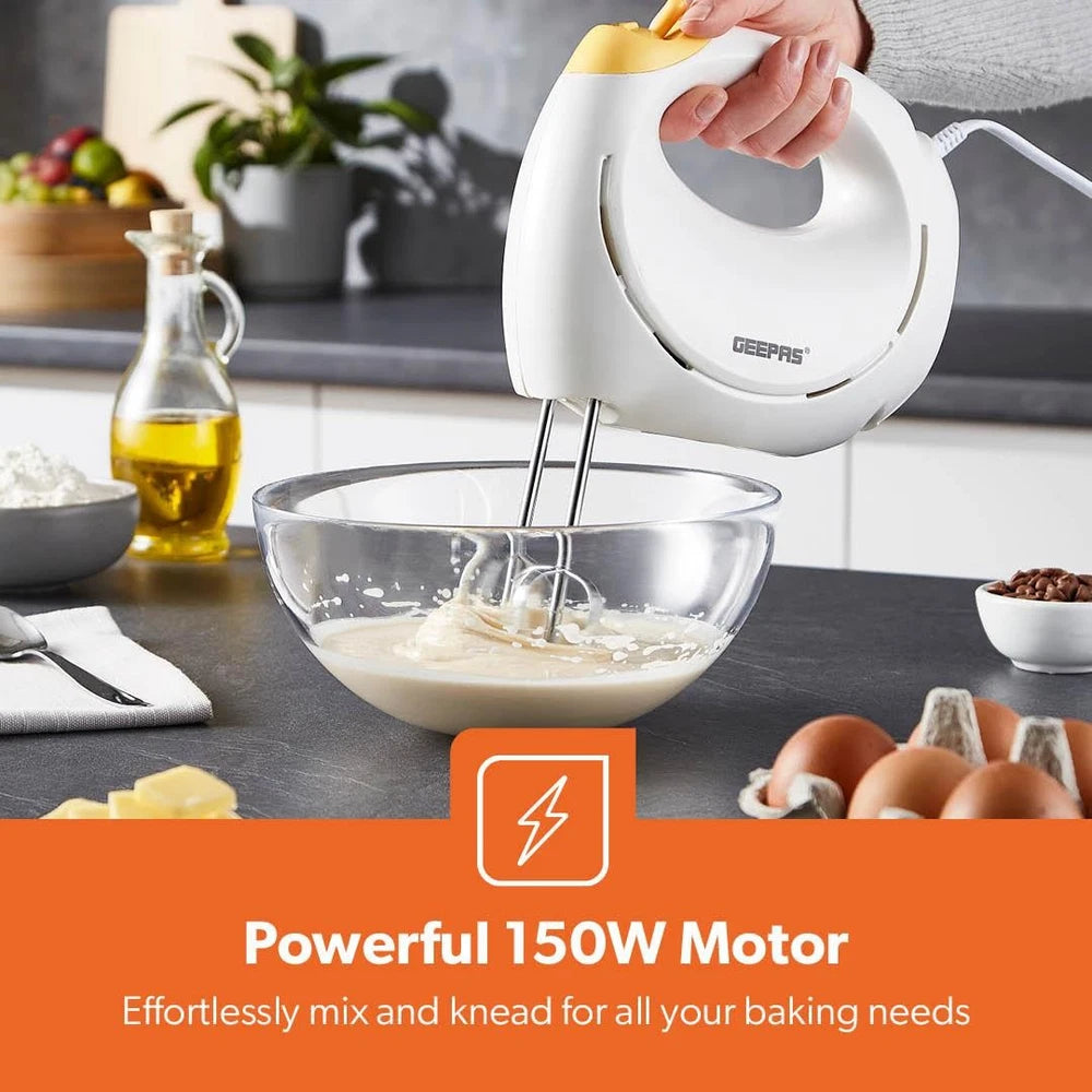 Hand Mixer Food Whisk 7 Speeds & Turbo Kitchen Dough Hooks Geepas