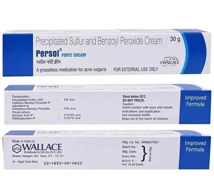 Persol forte cream 30g Benzoil Peroxide 10 percent and precipitated Sulphur 5%