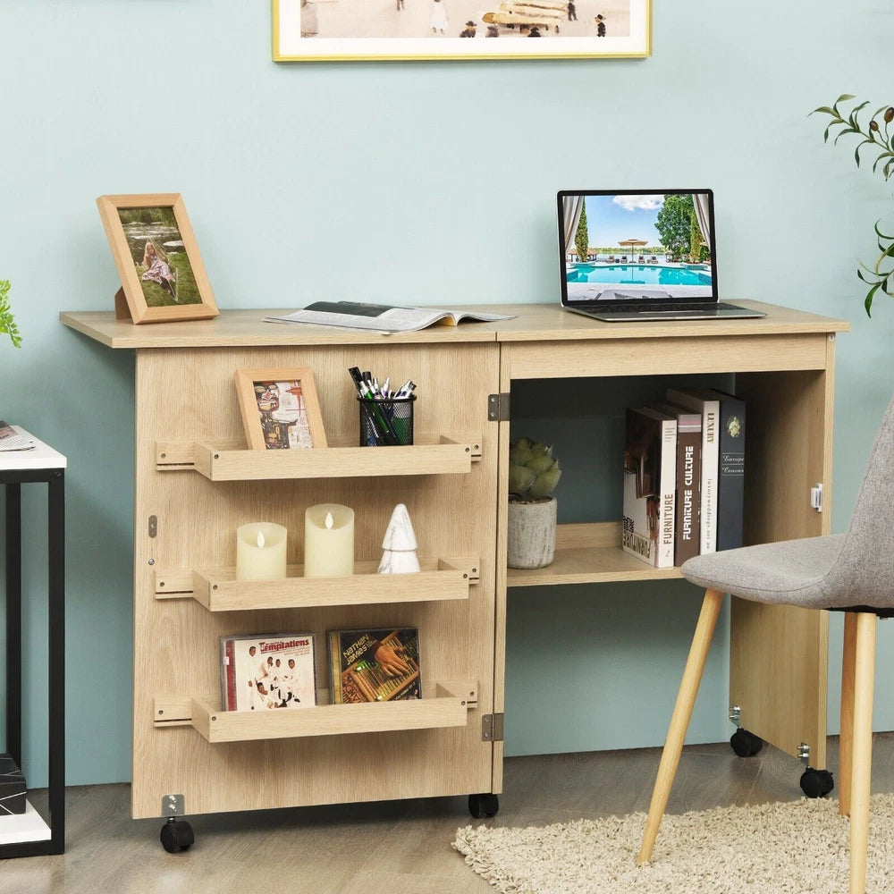 Folding Sewing Table 2 IN 1 Rolling Craft Table Office Desk Workstation
