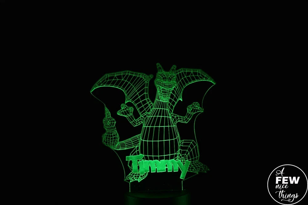 Charizard Night Light | Pokemon Night Light | Personalised LED 3D Charizard Lamp