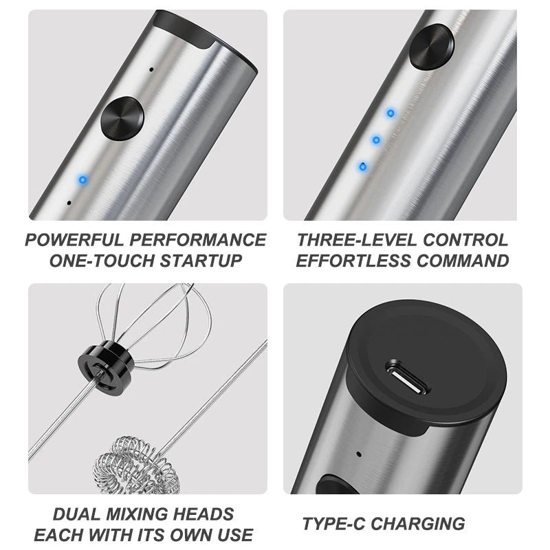 Electric Milk Frother 2 in 1 Egg Whisk Mixer Beater Latte Coffee Kitchen 3 Speed