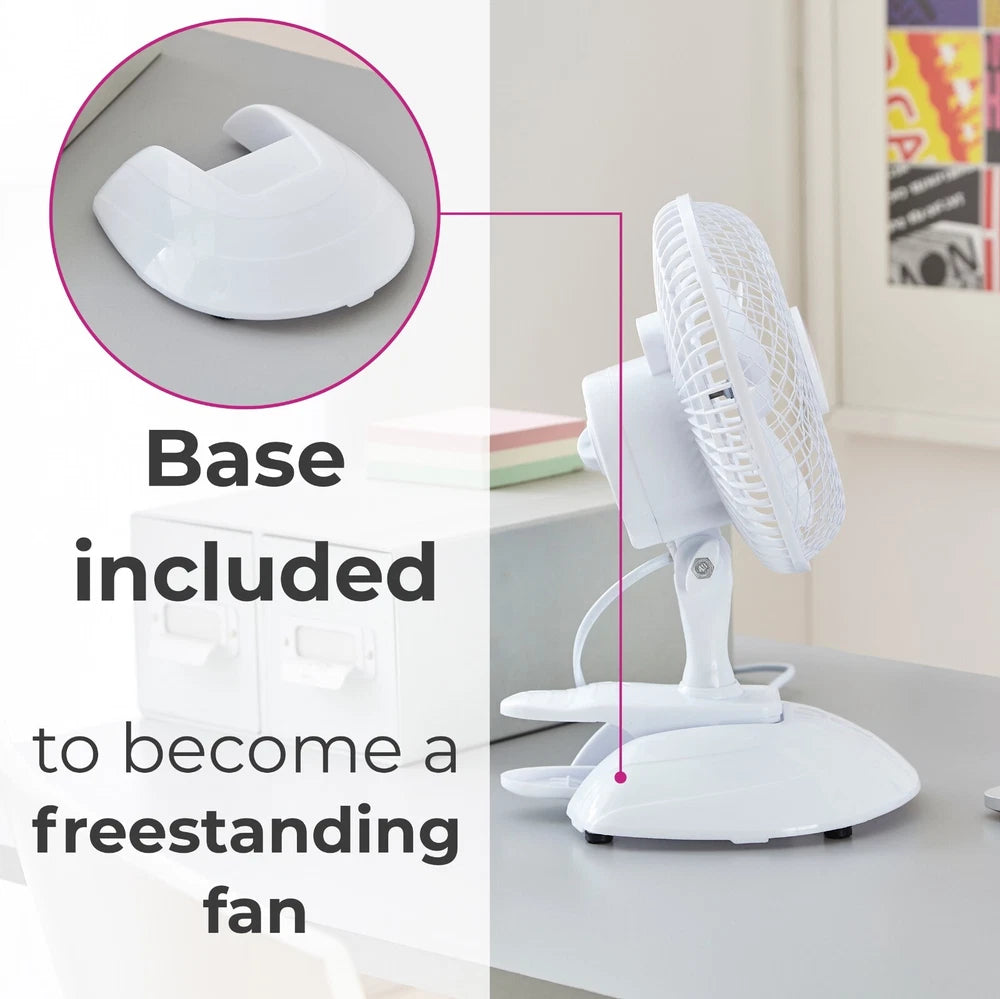 Neo Mini Fan Portable Desktop Clip Base Mount Desk 2 Speed 360 Adjustable Cool