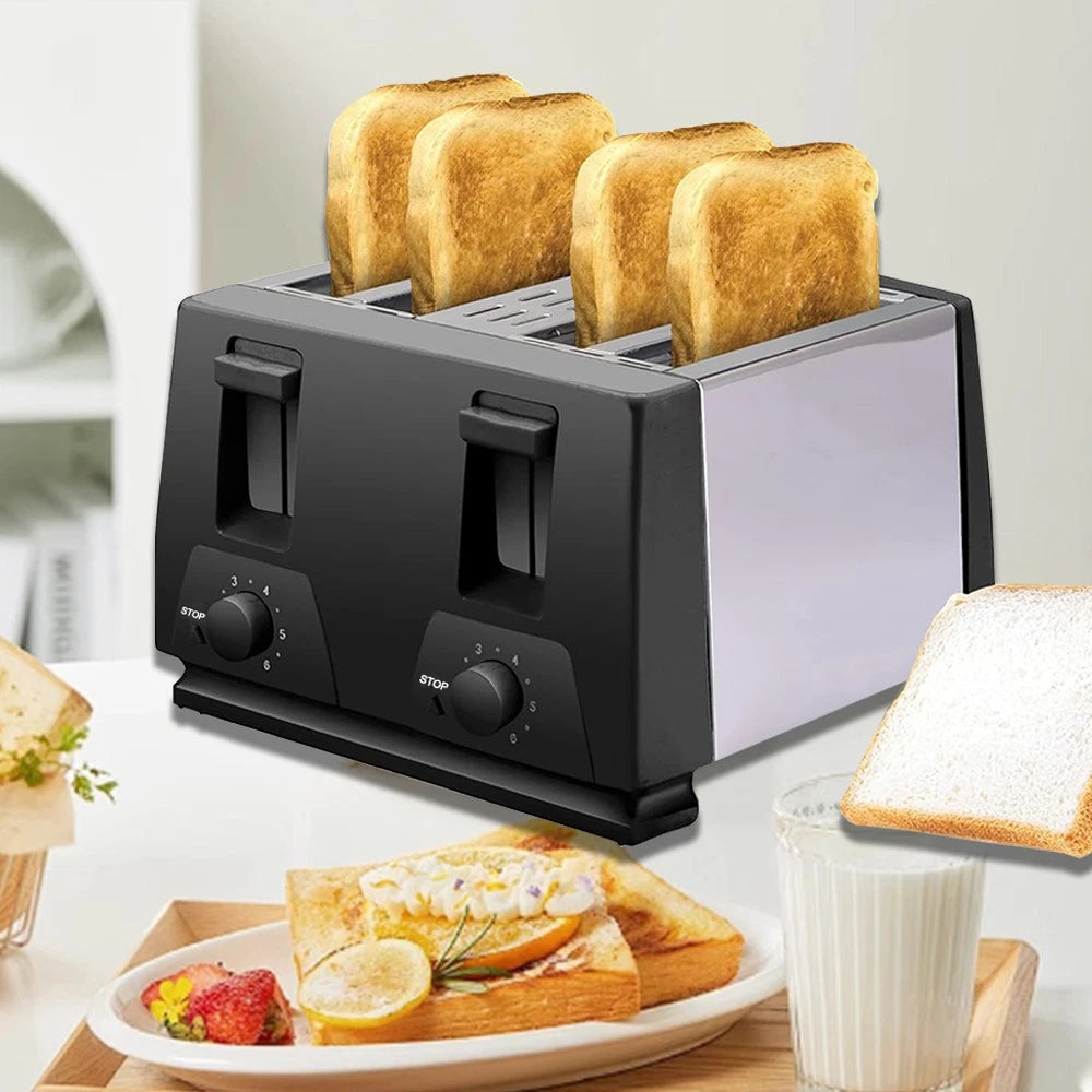 Black Toaster - 4 Slice - Variable Browning - Defrost - Reheat - Extra Wide Slot