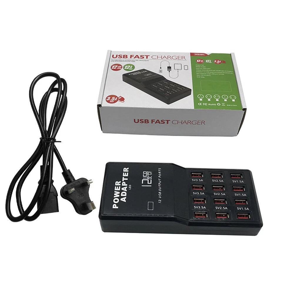 12Ports USB Multi Charger Travel Wall AC Adapter UK Plug Hub Charging Station UK