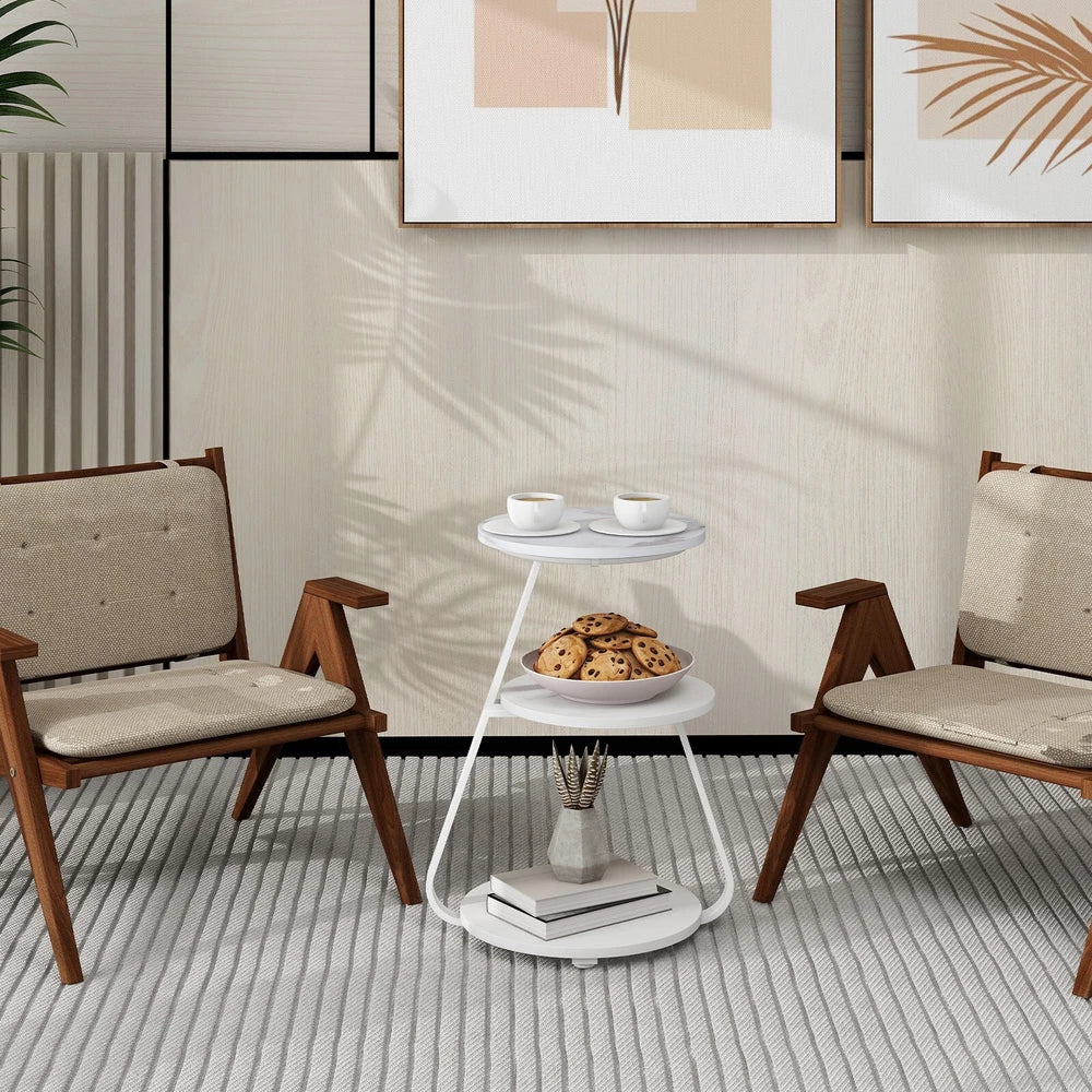 3-Tier Sofa Side Table LED Lighted Bedside Living Room End Table with Storage