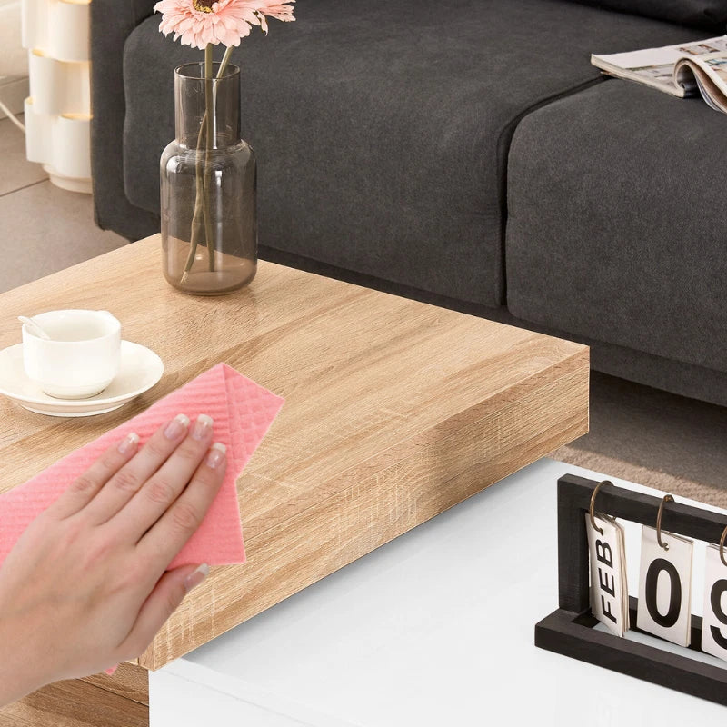 360° Rotating Coffee Table Rectangle w/LED Lights for Living Room