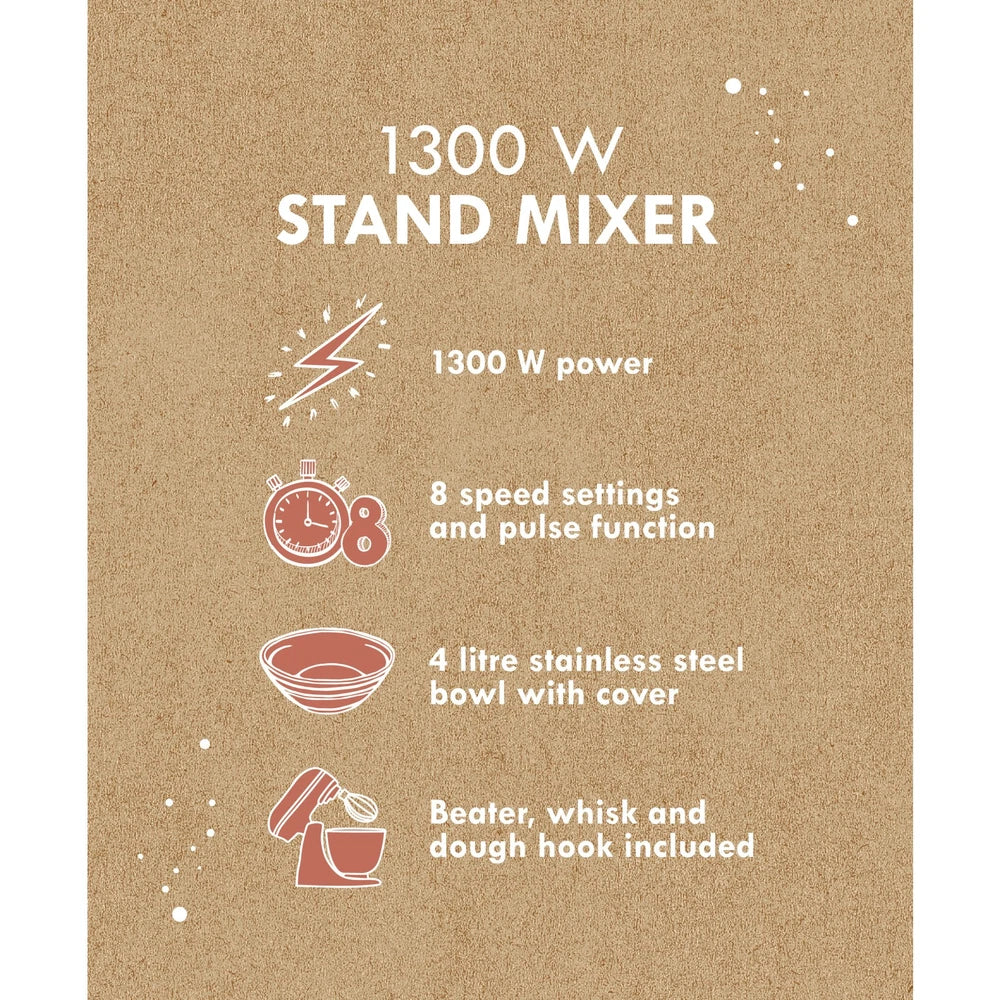 Progress Electric Stand Mixer 8 Speeds Stainless Steel 4L Bowl Go Bake Teal