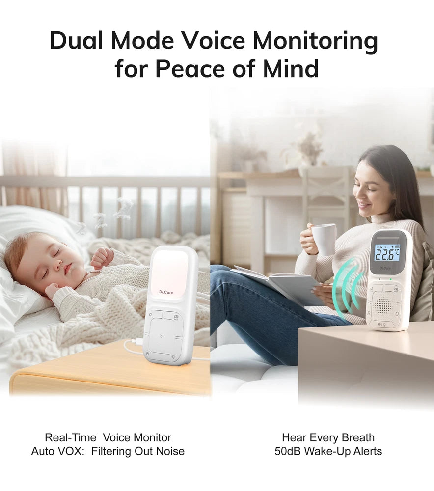 Dr.Care Digital Audio Baby Monitor 2 Way Talk,Vox,8 Lullabies,Nightlight,1000ft