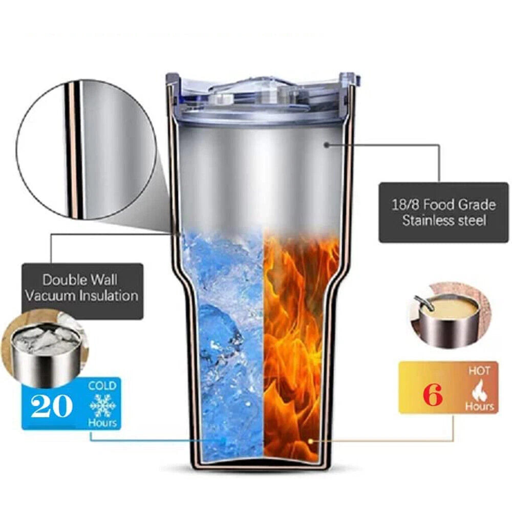 40 Tumbler Straw Lid Insulated Stainless Steel Water Bottle Coffee Mug Travel L