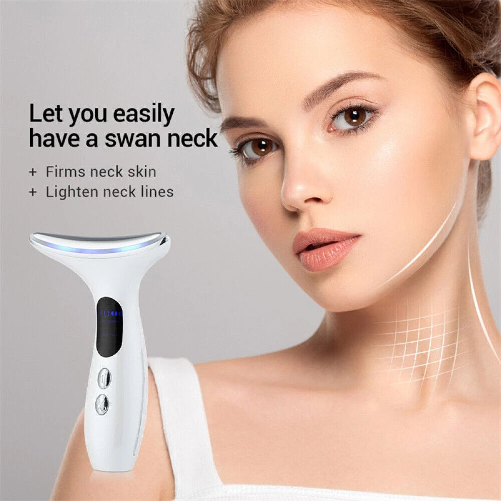 Microcurrent Face Lifting Neck Massager Anti Wrinkle LED Light Therapy Device UK