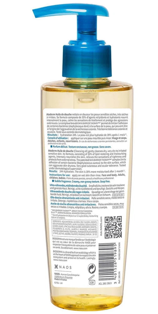 Bioderma Atoderm Shower Oil 200ml Pump Bottle - Ultra-Nourishing Anti-Irritation