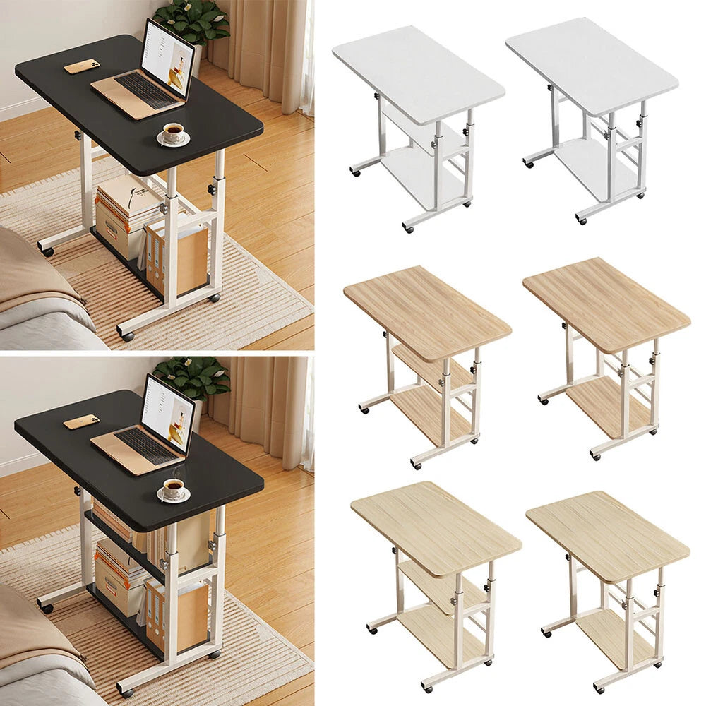 Height Adjustable Small PC Computer Desk Mobile Overbed Table Laptop Stand Shelf