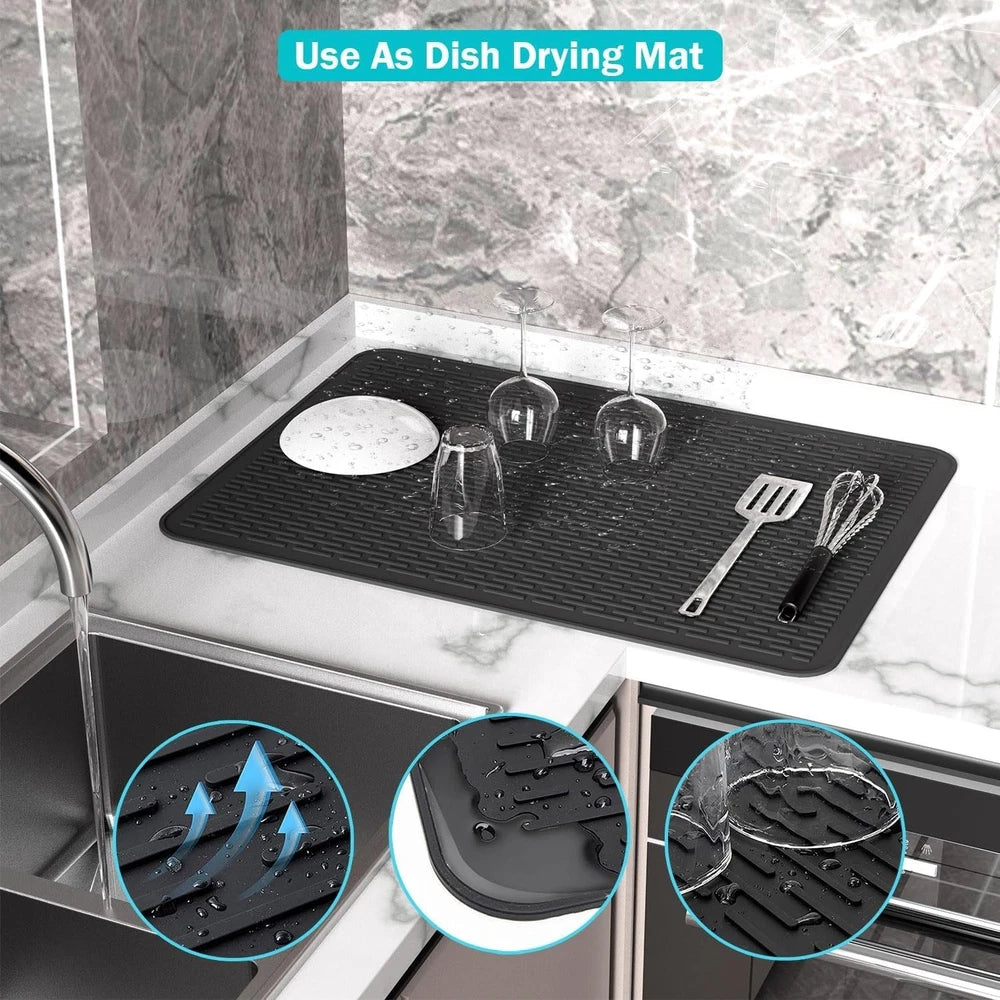 Extra Large Silicone Draining Mat Heat-Resistant Non-Slip For Kitchen Counter