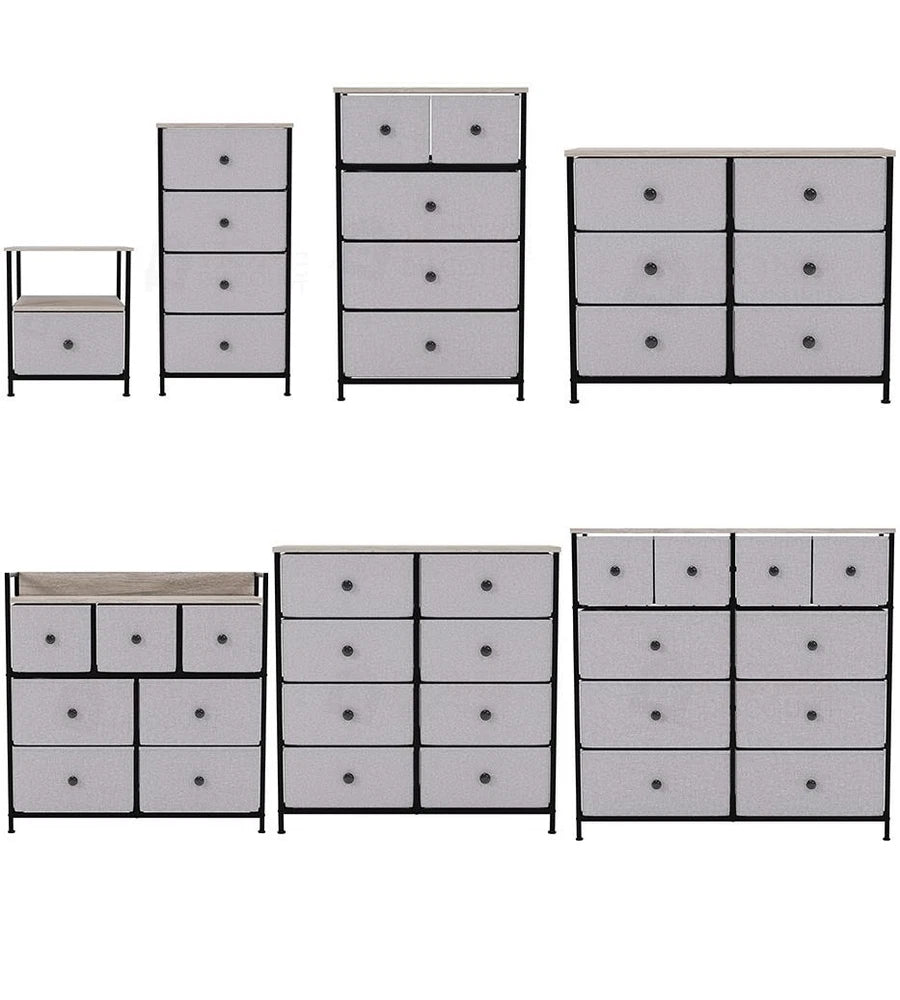 Modern Fabric Chest of Drawers Storage 'UKFR' Beige & Grey Bedroom Furniture