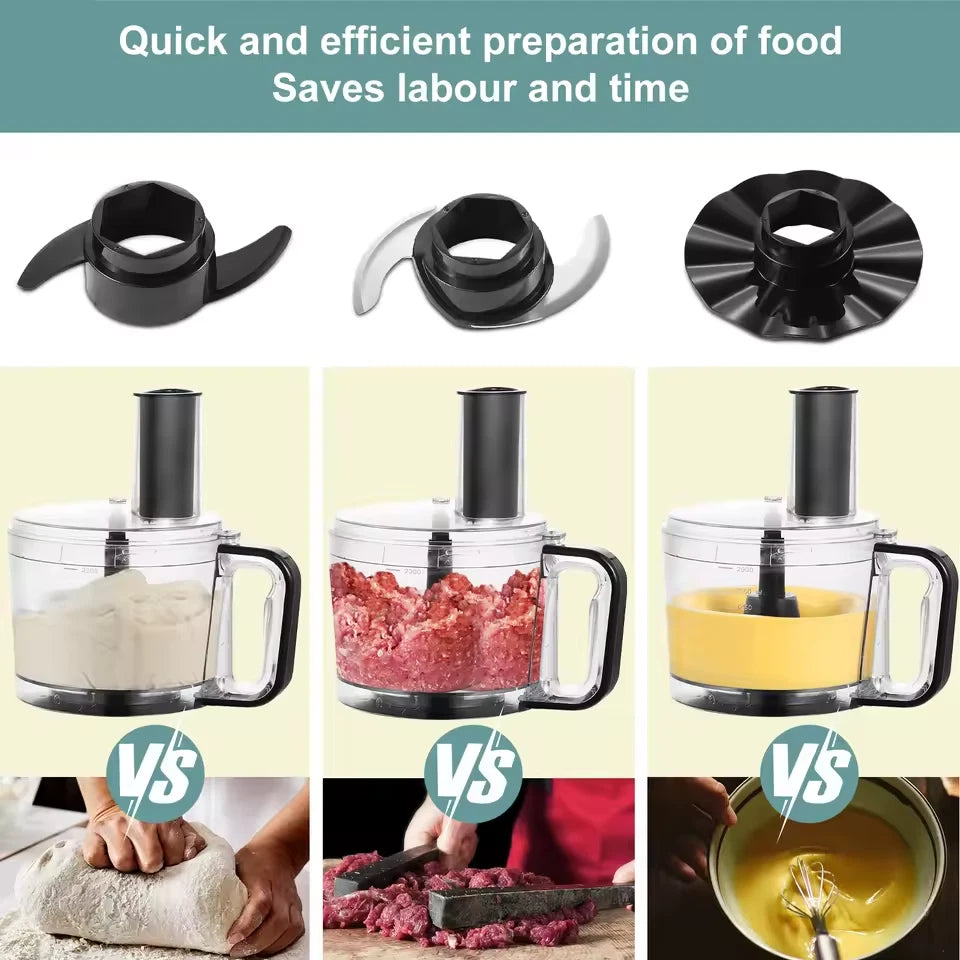 800W Food Processor Chopper 2L 3-Speed Pulse Multi-Chopper Dough Kneader Black