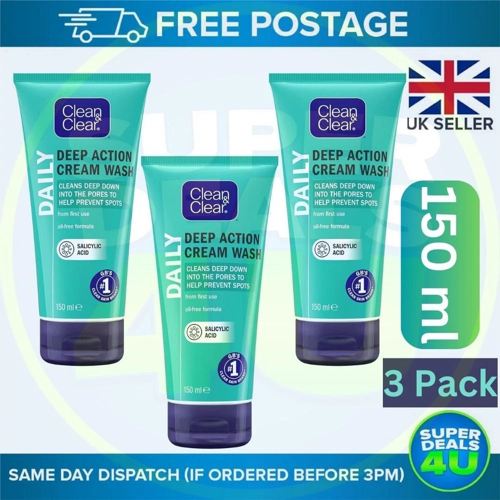 Clean & Clear Oil Free Deep Action Cream Wash (150ml X 3 pack)