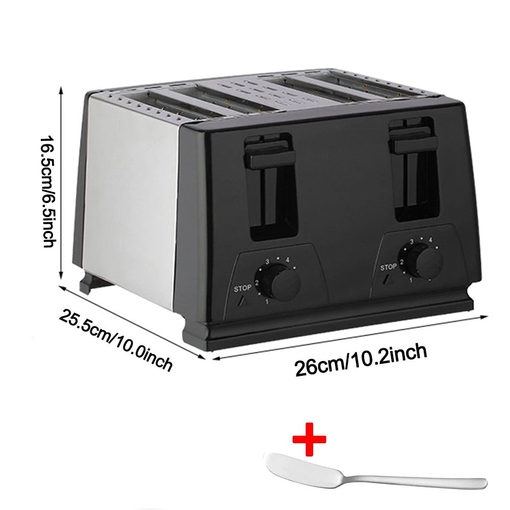 Black Toaster - 4 Slice - Variable Browning - Defrost - Reheat - Extra Wide Slot