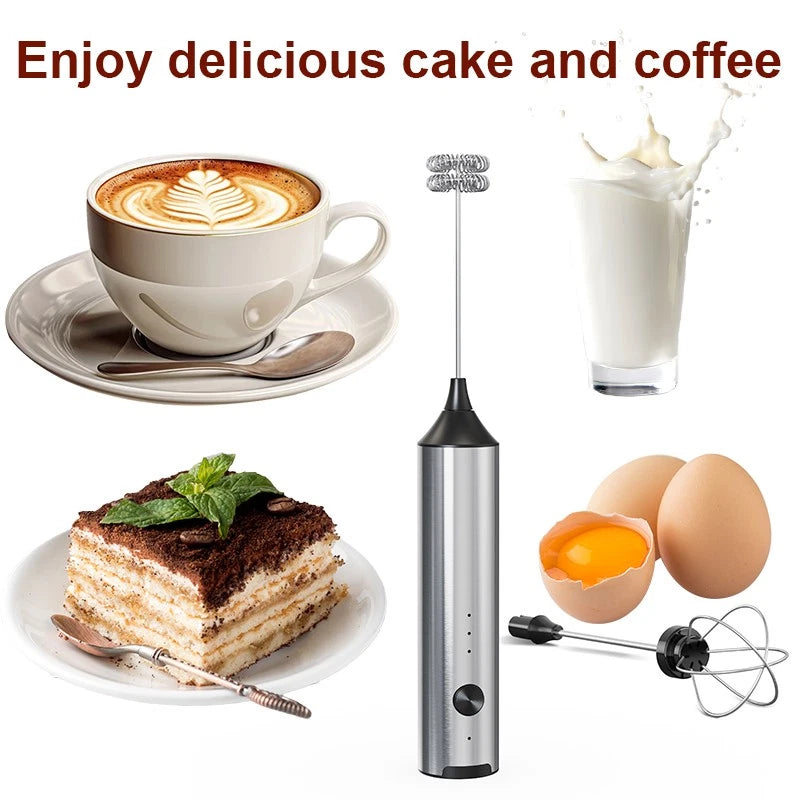 Electric Milk Frother 2 in 1 Egg Whisk Mixer Beater Latte Coffee Kitchen 3 Speed