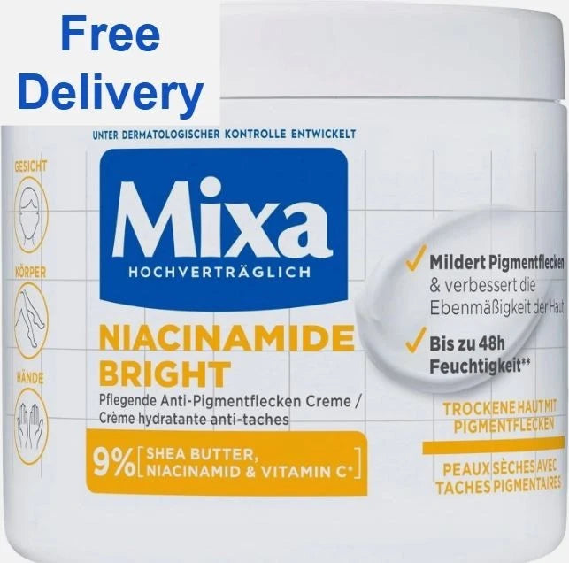 Mixa Brightening Face/Body Cream, Niacinamide, Anti-Pigment, Reduces dark spots