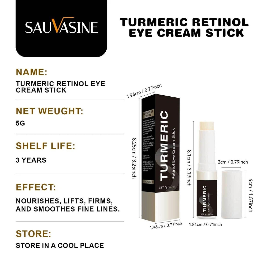 Turmeric Retinol Eye Cream Stick Anti-Ageing Dark Circles Puffiness Wrinkle Care
