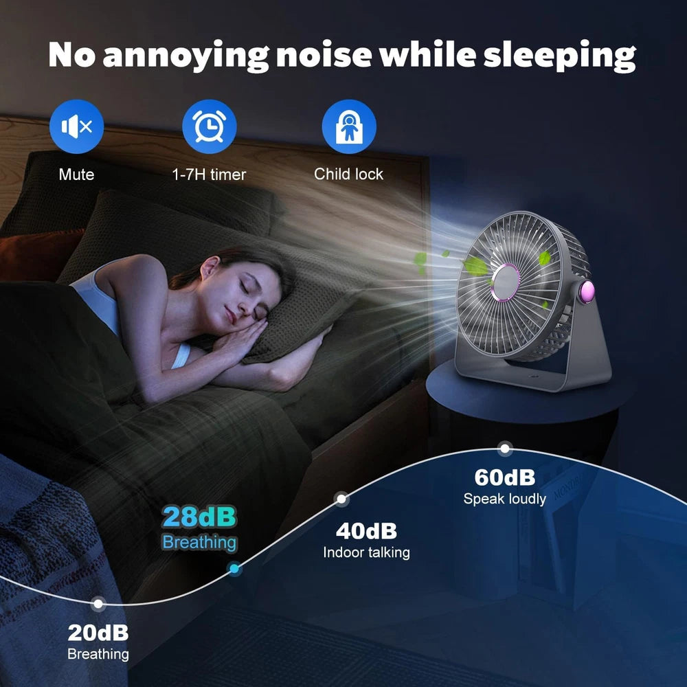 UK 5.9Inch Mini USB Rechargeable Desk Fan Portable Small Quiet Table Cooling Fan