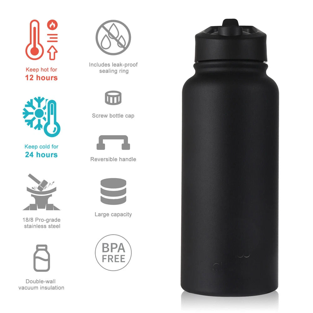 1L Insulated Sport Bottle Stainless Steel Water Bottle Leak Proof Vacuum Flask